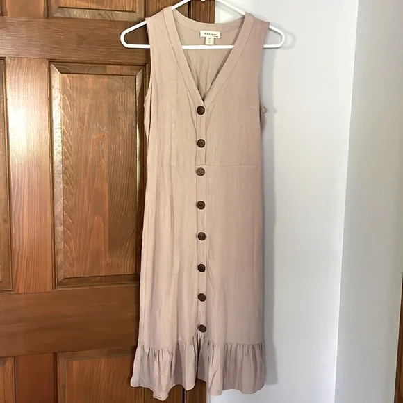 Monteau | Dresses | Blush Button Linen Dress | Poshmark